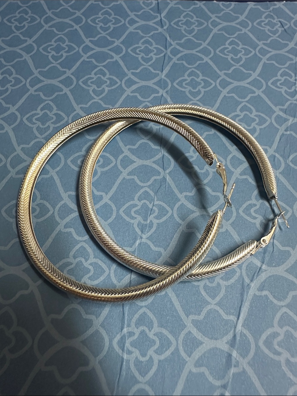 Silver-Tone Textured Large Hoop Earrings